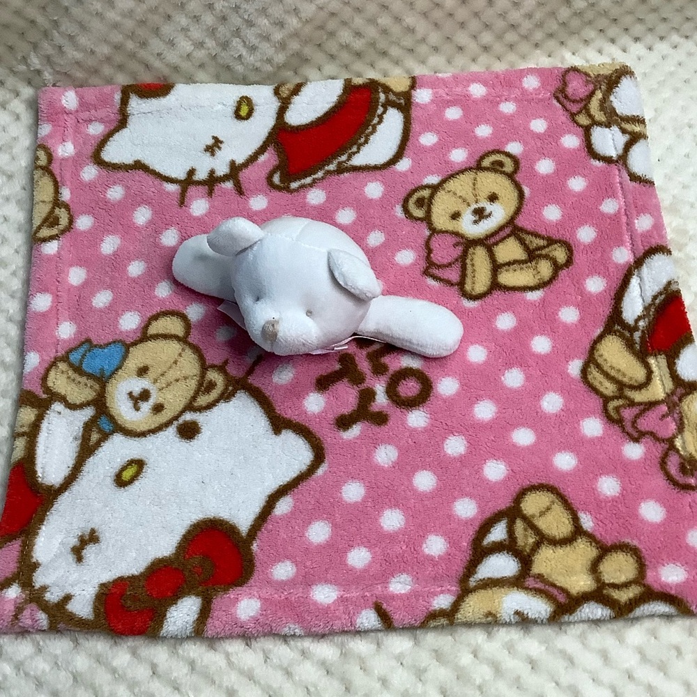 Unbranded Hello Kitty Plush White Bear Lovey Stuffed Animal Security Blanket